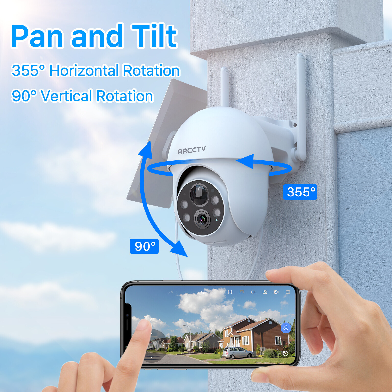 Solar Battery Powered Security Camera WiFi6 Wireless Sys PTZ 3MP Outdoor 2PACK