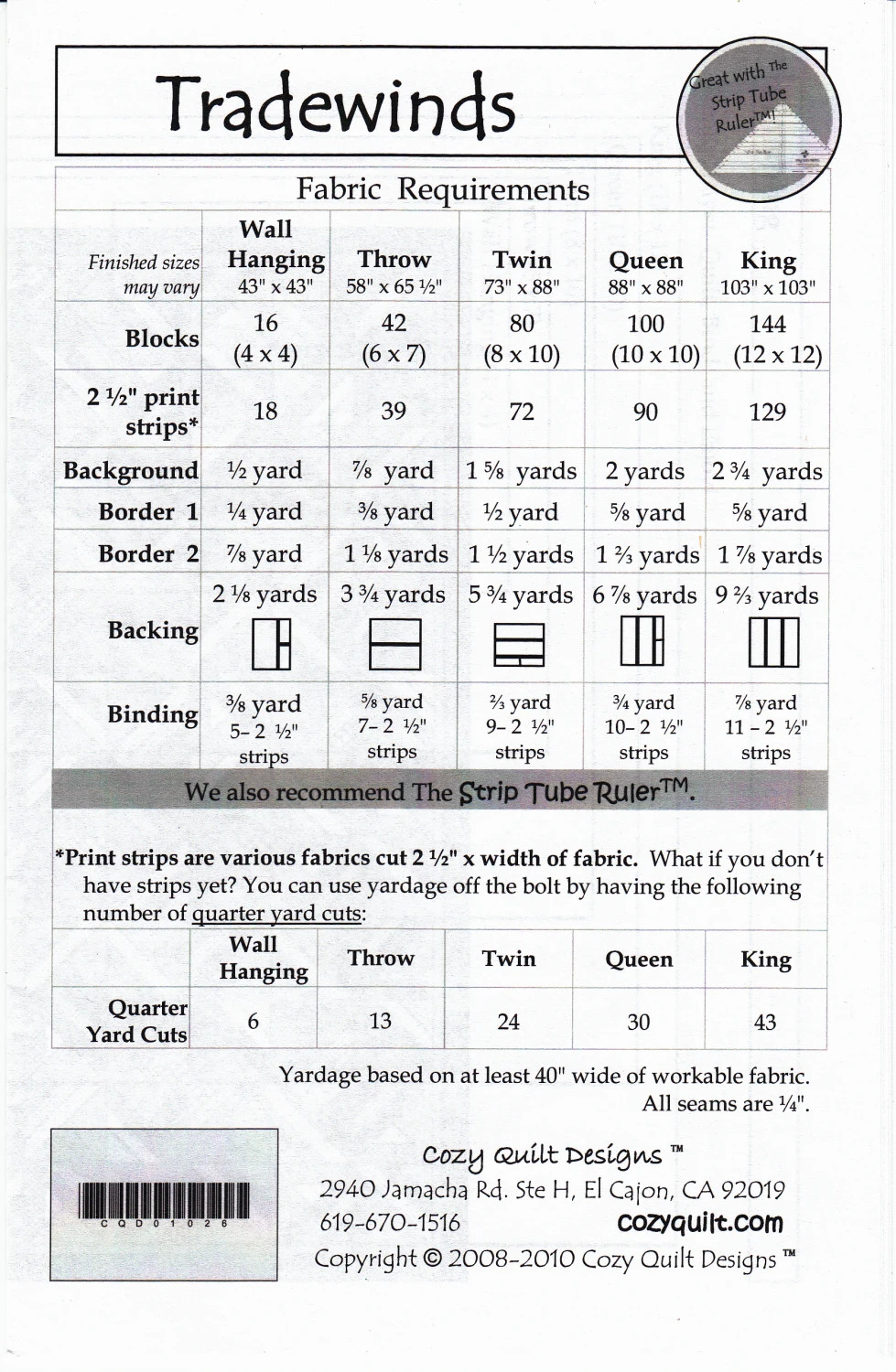 Tradewwinds Quilt Pattern by Cozy Quilt Designs