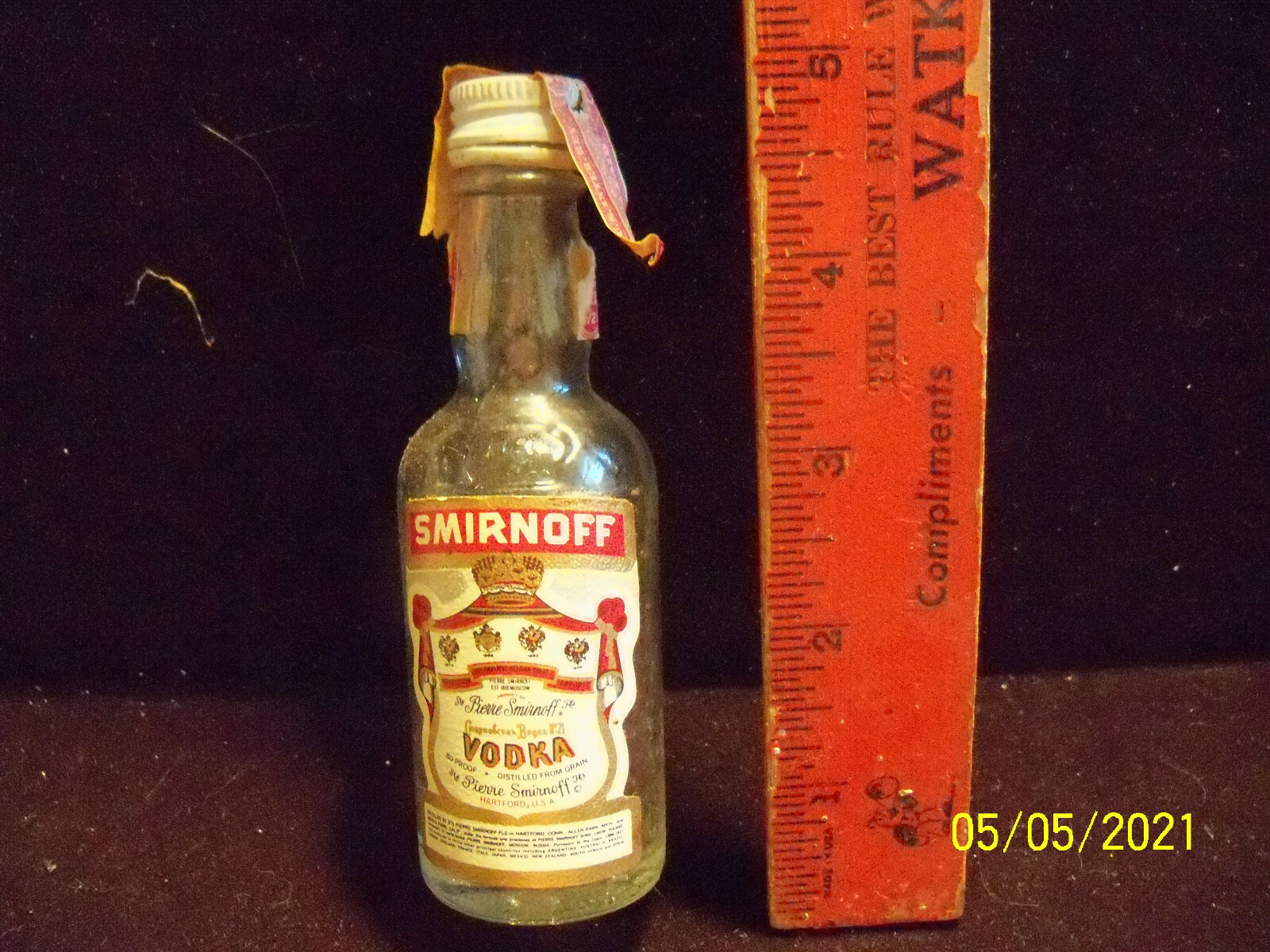 Vintage Smirnoff Vodka 1/10 Pint Mini Glass Liquor Bottle