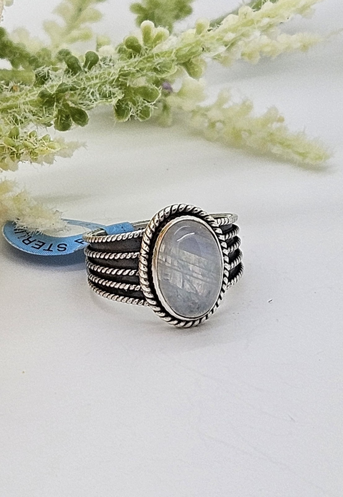 Moonstone Oval Ring Sterling Silver Sz 6 1/2