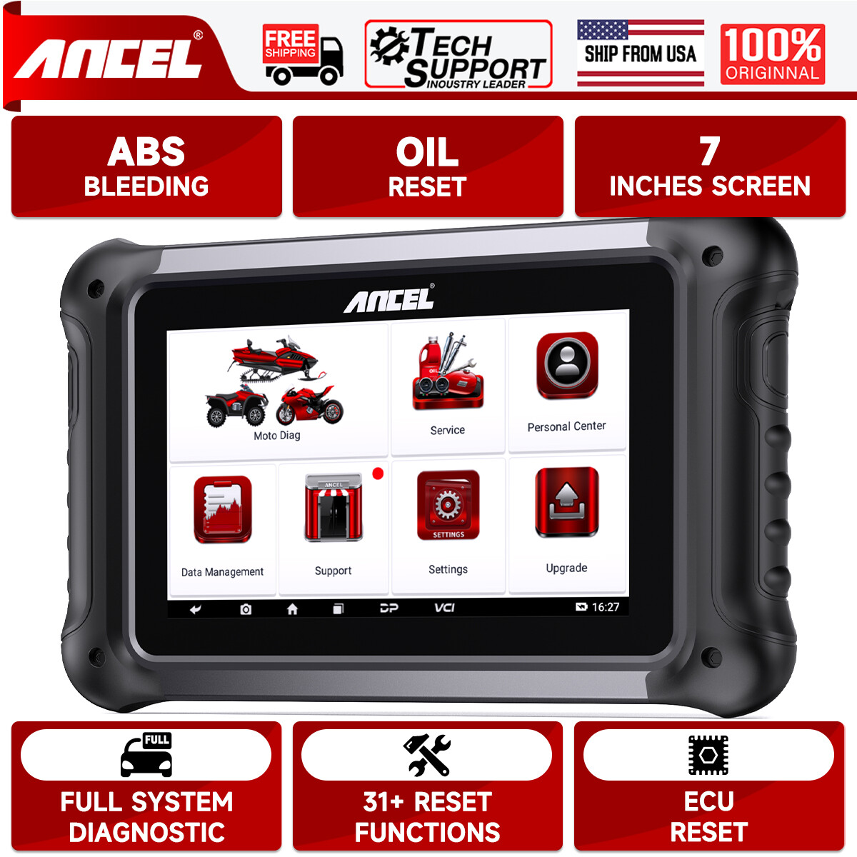 ANCEL MT700 OBD2 Scanner All System Code Reader Motorcycle Diagnostic Tool ABS