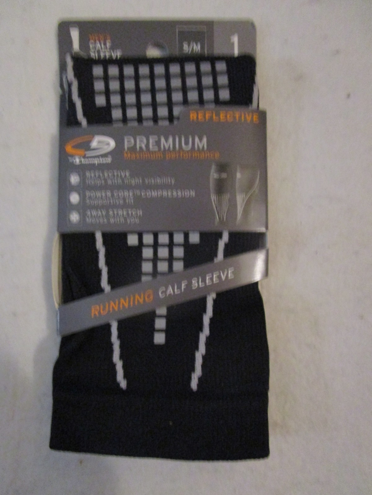 1 Pair Champion C9 Reflective Running Black Compression Calf Sleeves Mens S / M
