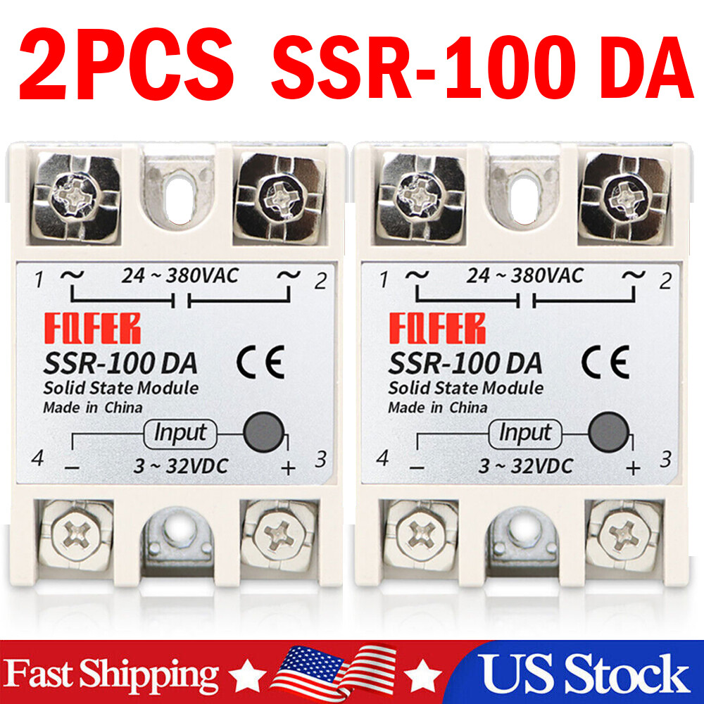 2PC SSR-100 DA Single Phase DC to AC Solid State Relay 3-32VDC 24-380VAC NEW