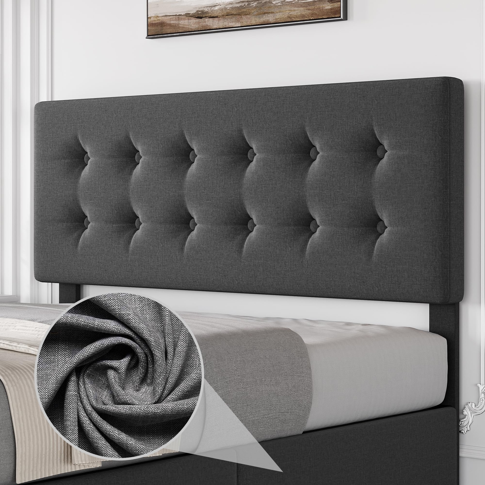 Queen Size Bed Frame Linen Upholstered Platform Bed Frame with 4 Storage Drawers