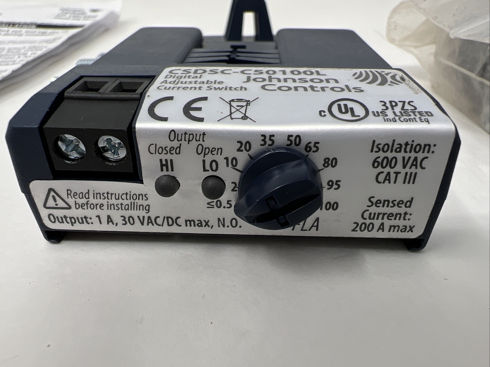 Johnson Controls CSDSC-C50100L0 Current Sensing Relay; 0.50-10A; Self Powered