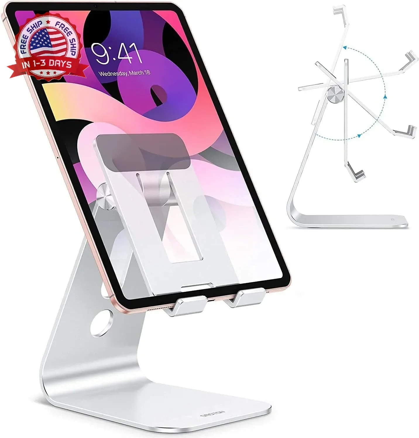 OMOTON Adjustable Tablet Stand for Desk, Upgraded Longer Arms for Greater Stabil