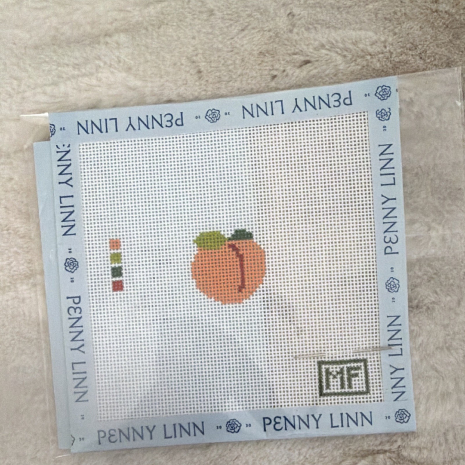 Penny Linn Peach Hand Painted Needlepoint Canvas Kit 13 Mesh Mono Weave Square