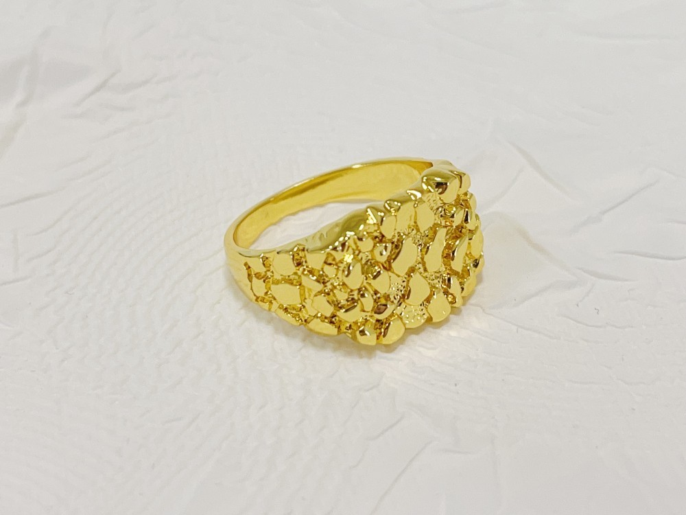 SOLID Ring 14K Gold Large Square Nugget Yellow Gold US 12