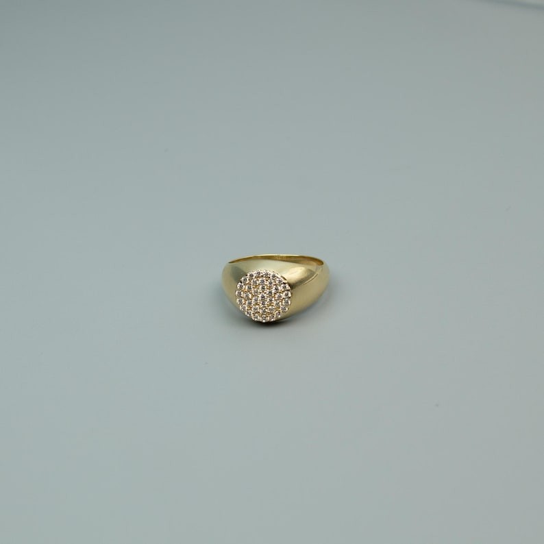 Pavé Moissanite Pinky Ring Round Signet Statement Art Deco Men's Wedding Ring