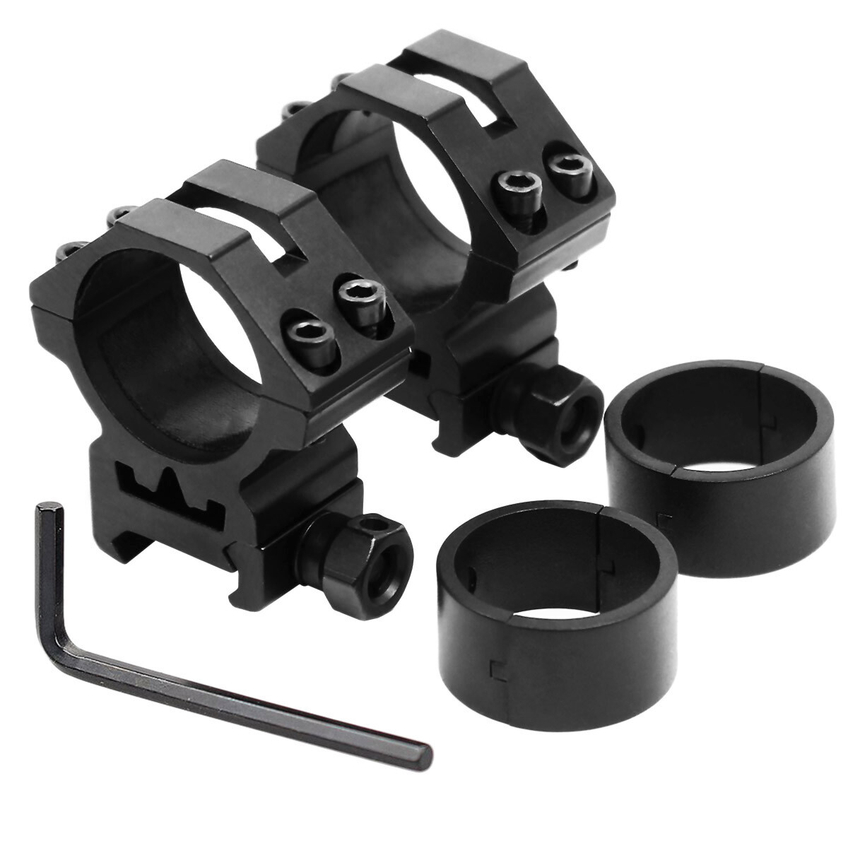 2PCS  Low Profile Scope Rings Picatinny Weaver Rail Mount w/ 30mm to 1" Reducers