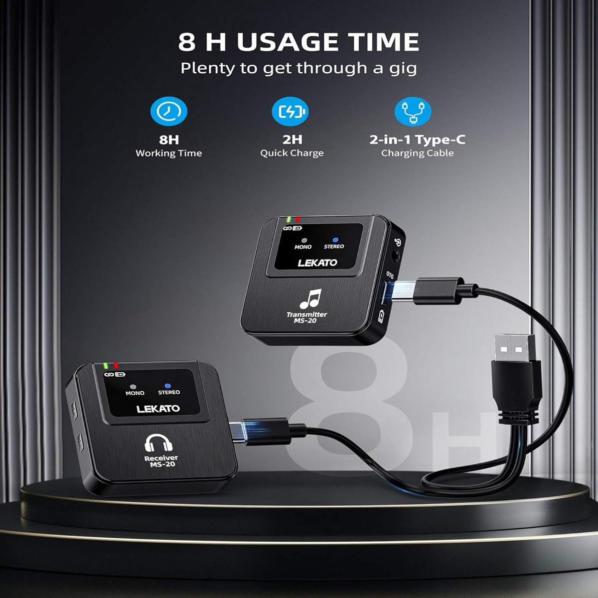 LEKATO Wireless 2.4G IEM System Transmitter Receiver OTG Plug Low Latency 100FT