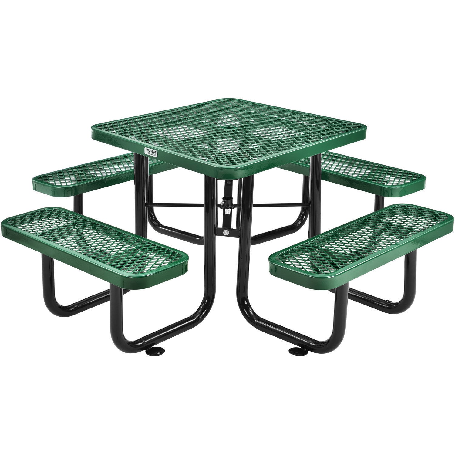 36" Square Expanded Metal Outdoor Picnic Table 69"W x 69"D Overall Green