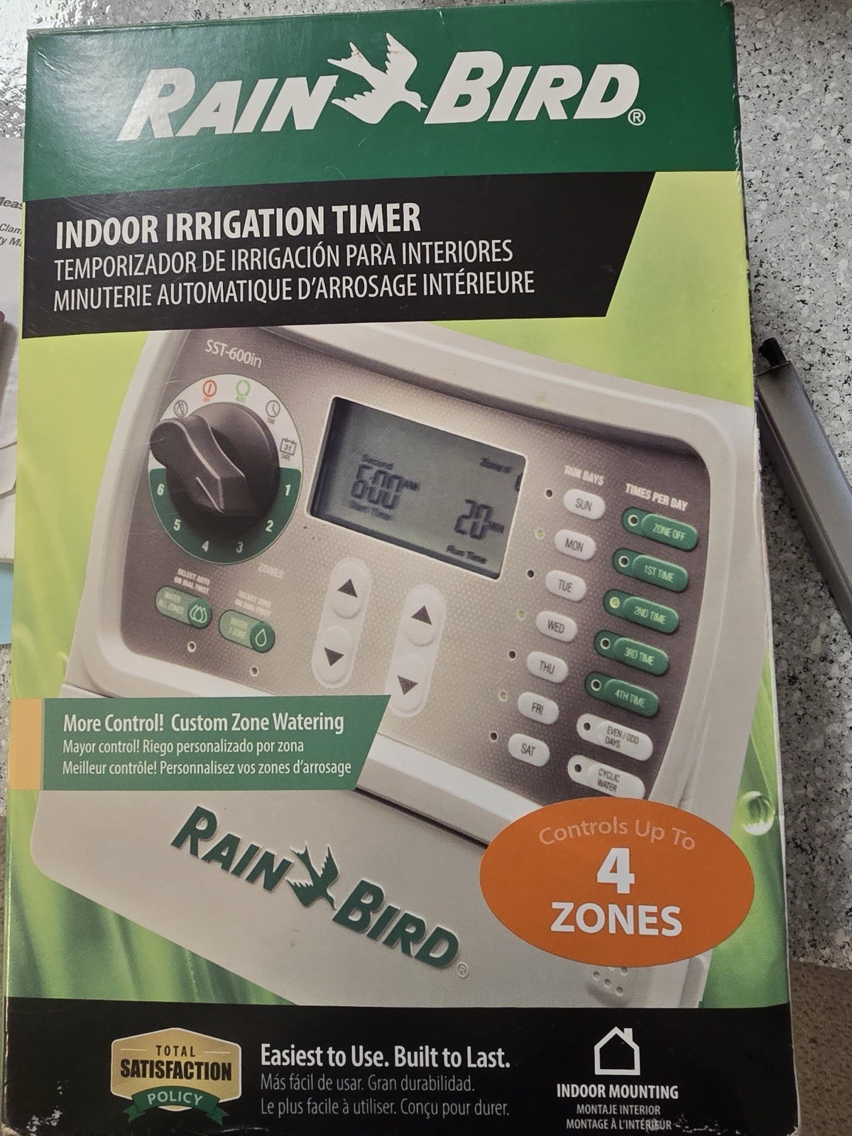 Rain Bird SST-600in Indoor Sprinkler Controller Timer 4-Zone Digital Display