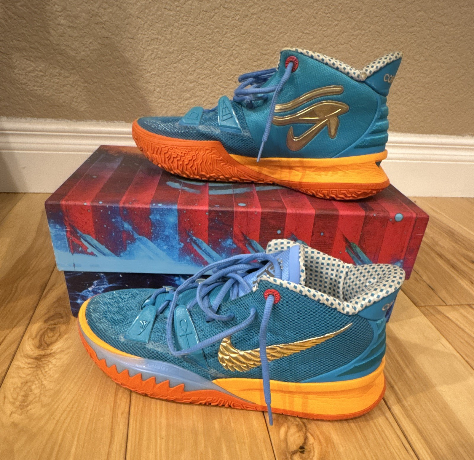 Nike Kyrie 7 Concepts Horus CT4080-400 Mid Top Lace-Up Mesh Blue Orange