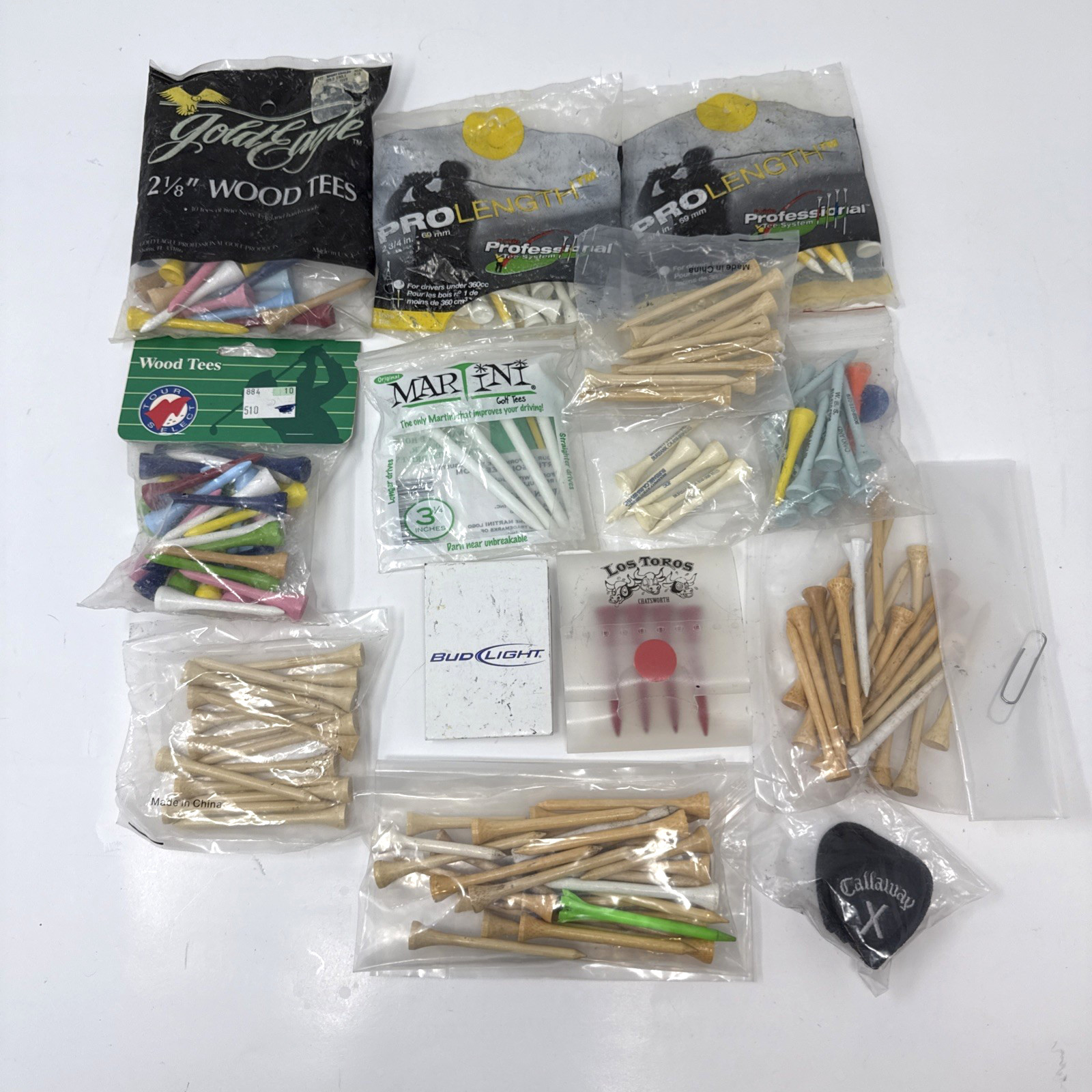 Lot of Golf Tees Wooden & Plastic Mostly NEW Variety Martini & More