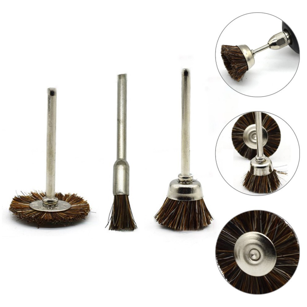 Brush Horse Hair Brush 3.00cm*3.00cm*6.00cm 3pcs Cleaning Polishing Drill
