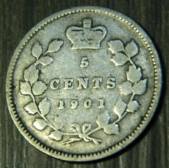 1901 CANADA 5 CENT SILVER **FREE SHIPPING IN USA** (F575H)