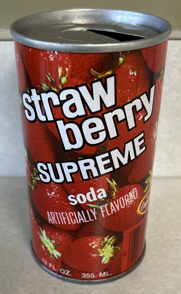 VINTAGE CANFIELD'S STRAWBERRY SUPREME 12 Oz. EMPTY SODA PULL TAB STEEL CAN