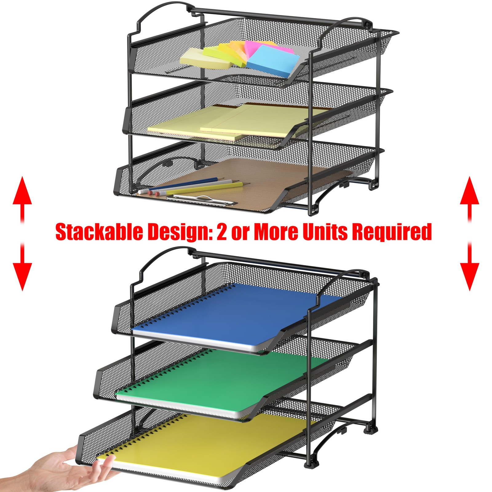 3-Tier Stackable and Sliding Desktop Document Letter Tray Organizer, Black