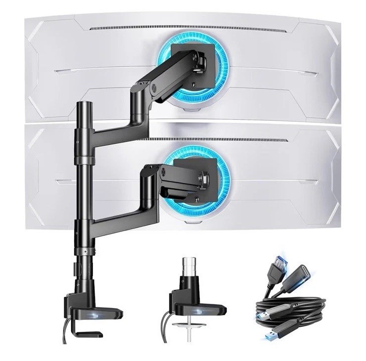 ARES WING Dual Monitor Arm for Ultrawide Stand, Black with USB *open box new*