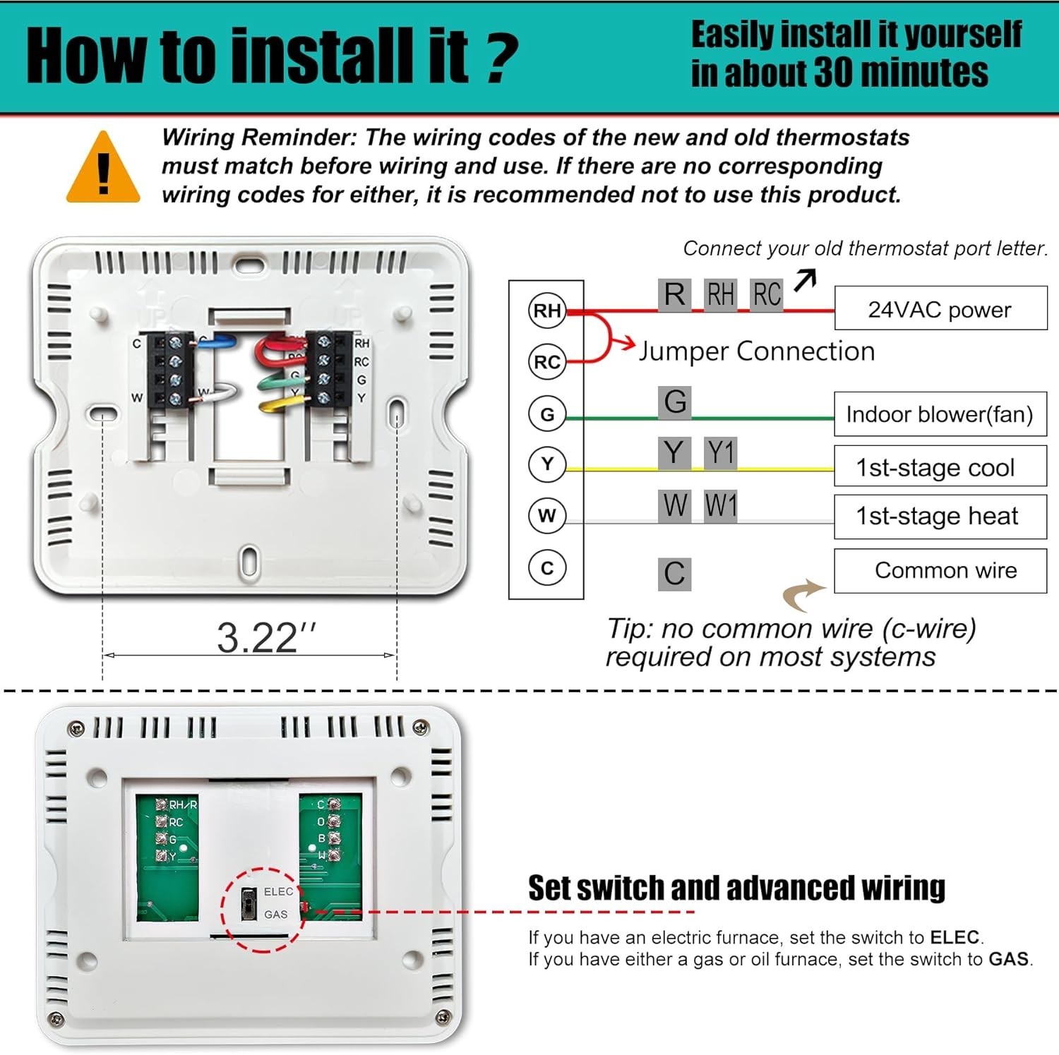 Stylish Non-Programmable Thermostat for Home: Blue Backlight & Easy Installation