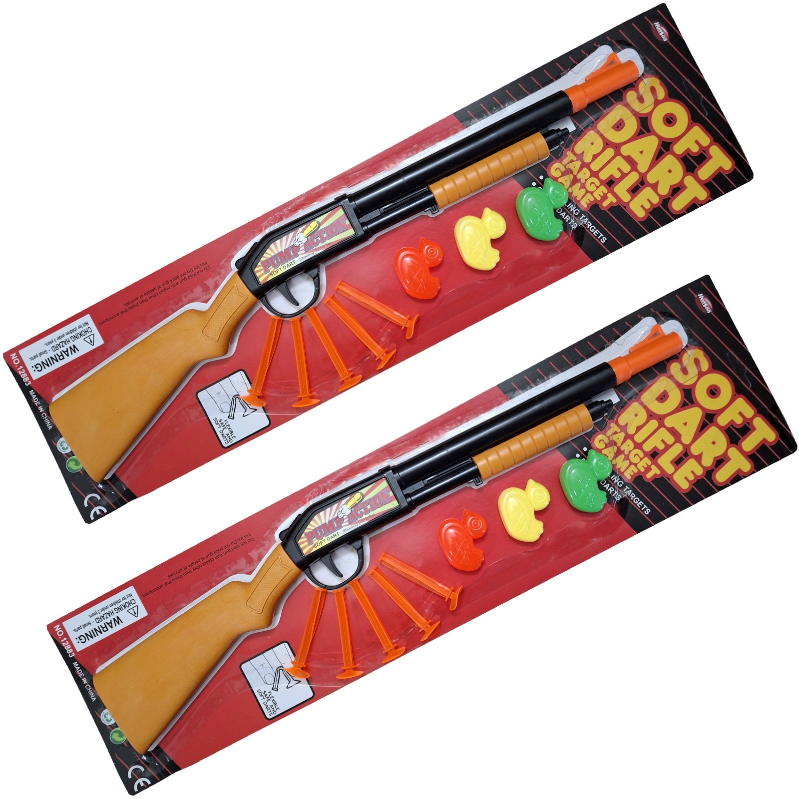 SET OF 2 - Soft Throw Dart Rifle Shotgun Toy, Pump Action, Kid Hunter Game 19"