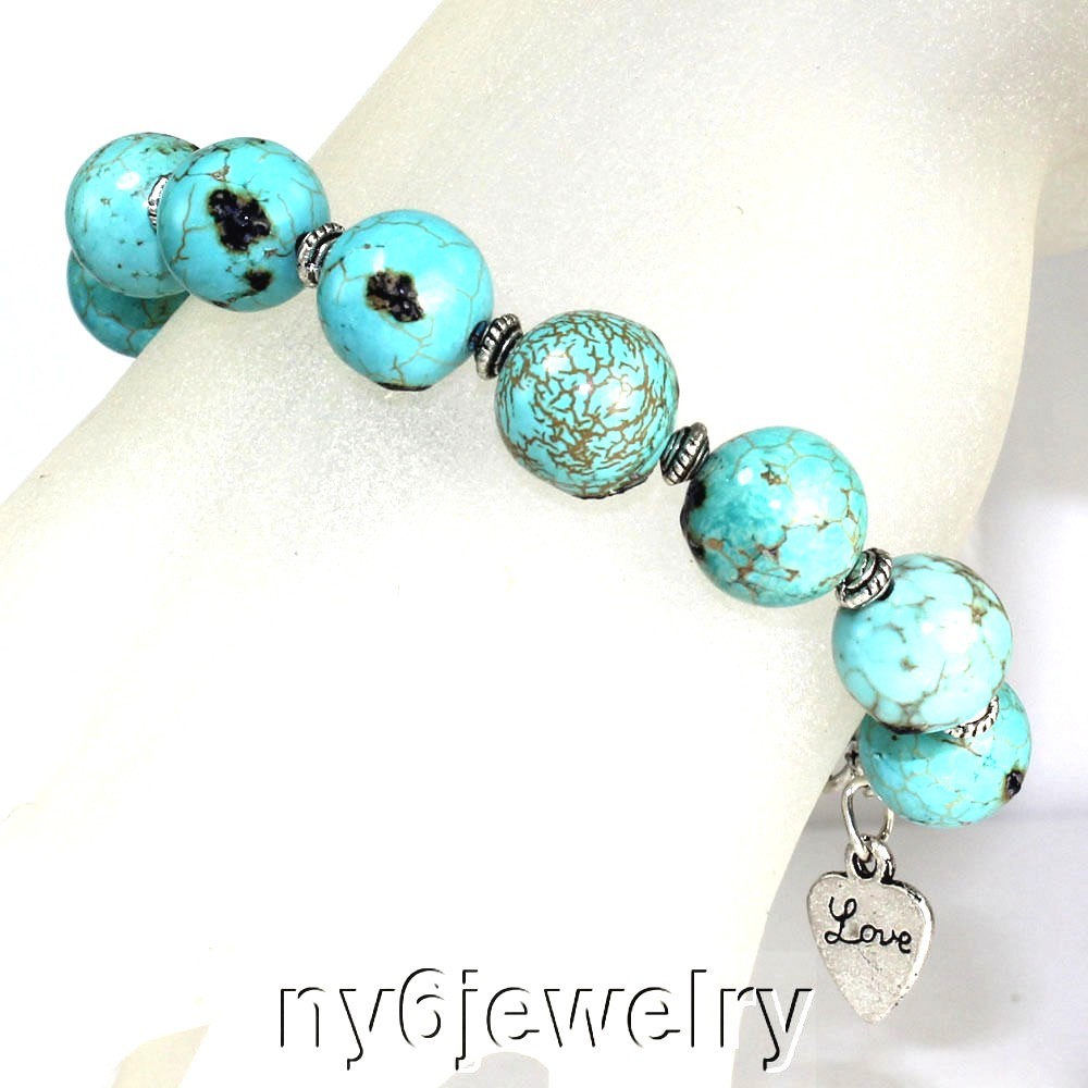 12mm Magnesite Turquoise with Silver Toggle Statement Bracelet 8" FREE SHIPPING