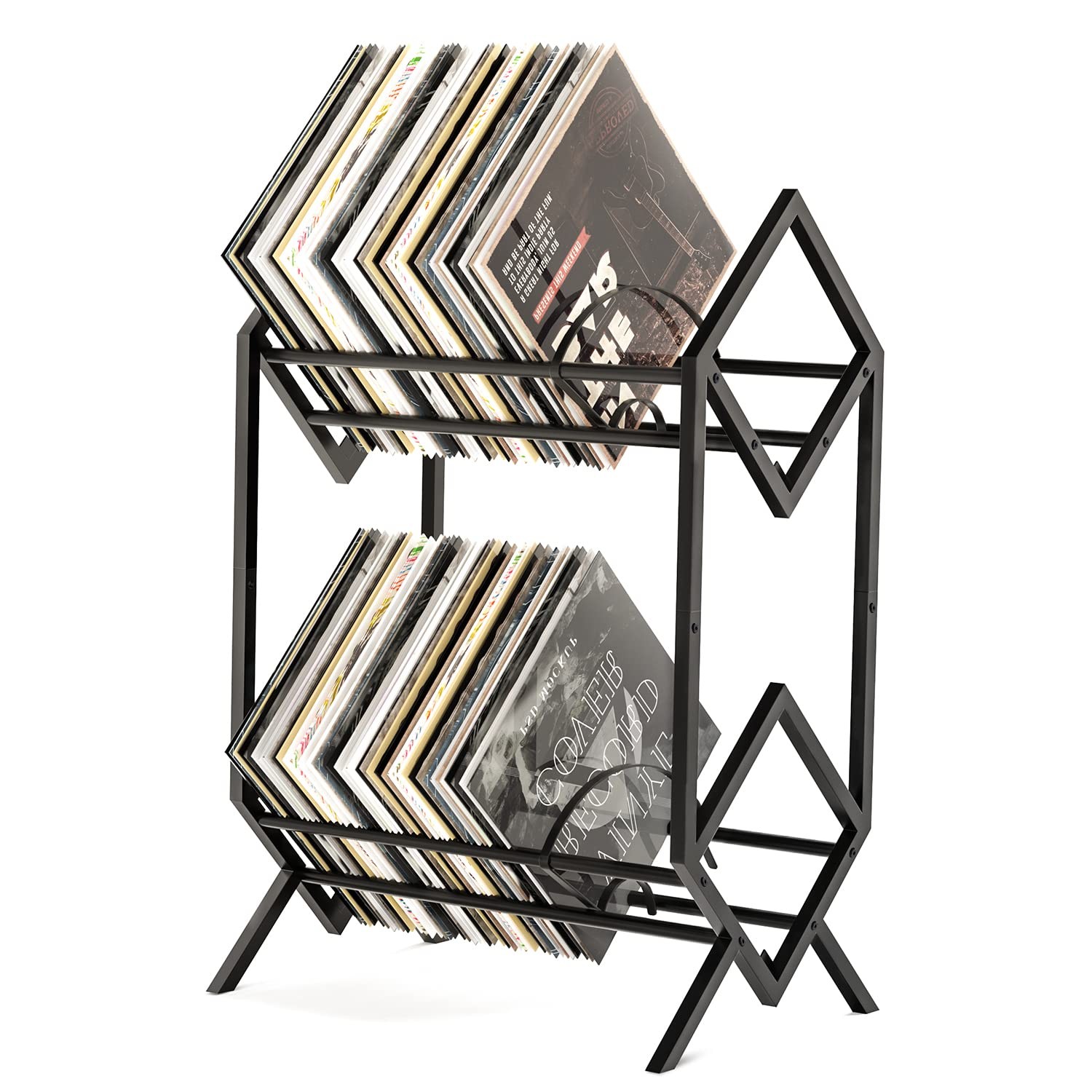 RUILALIFE 2-Tier Vinyl Record Storage Holder Dividers 200 LP Album Shelf Stand