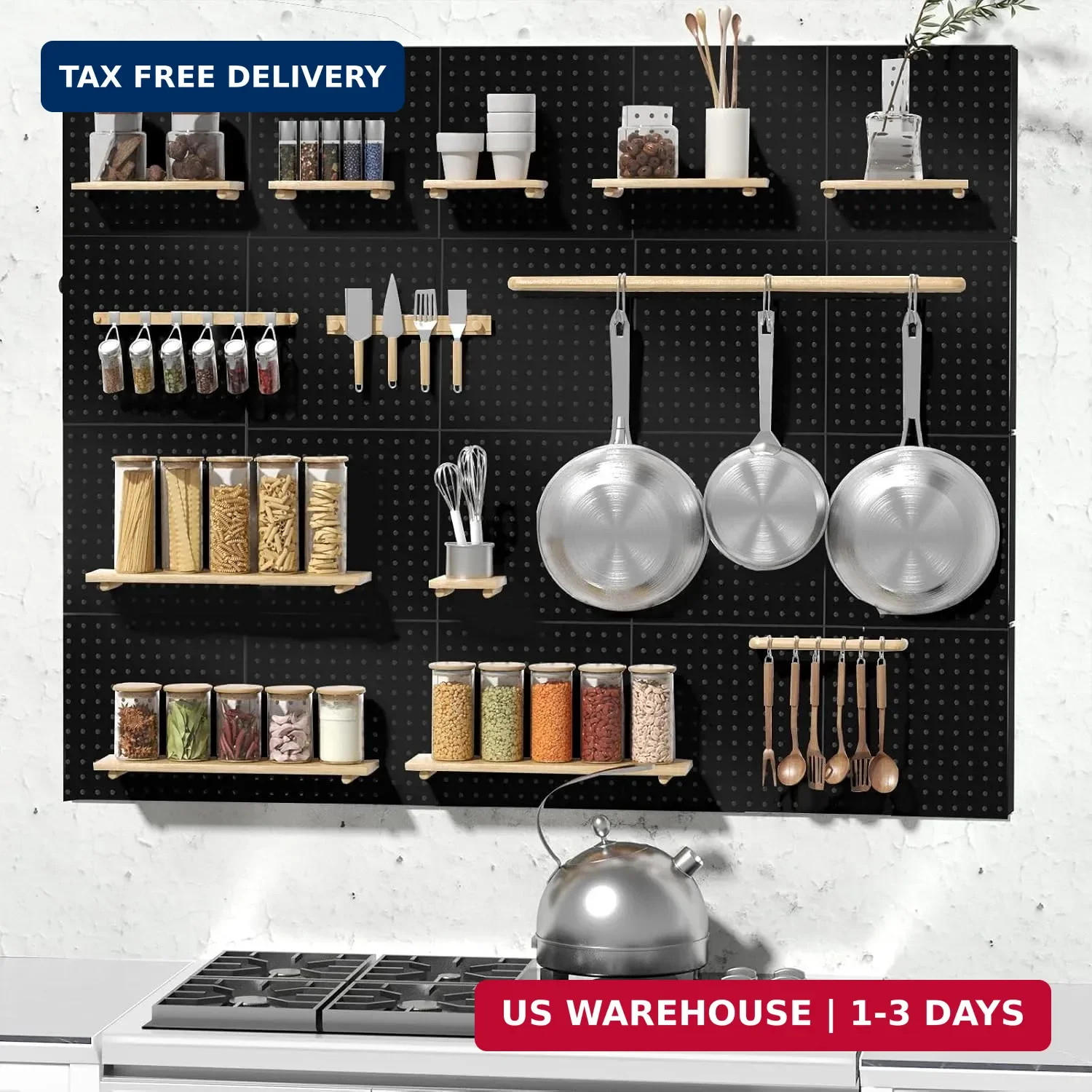 Peg Board, 4 Pack Metal Pegboard Kit,Black Pegboard Wall Organizer with 32 Pcs H