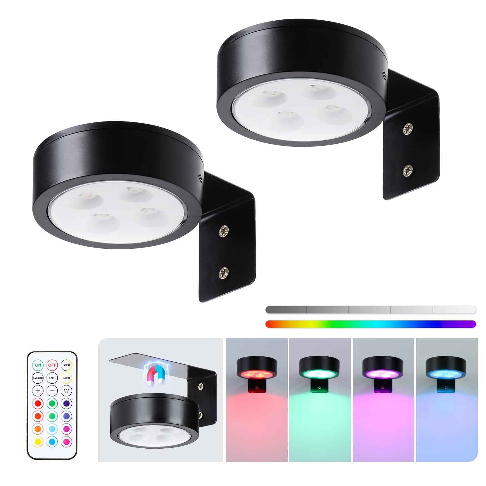 2-Pack Wireless Battery Operated Painting Light with Remote Control,13 Color ...