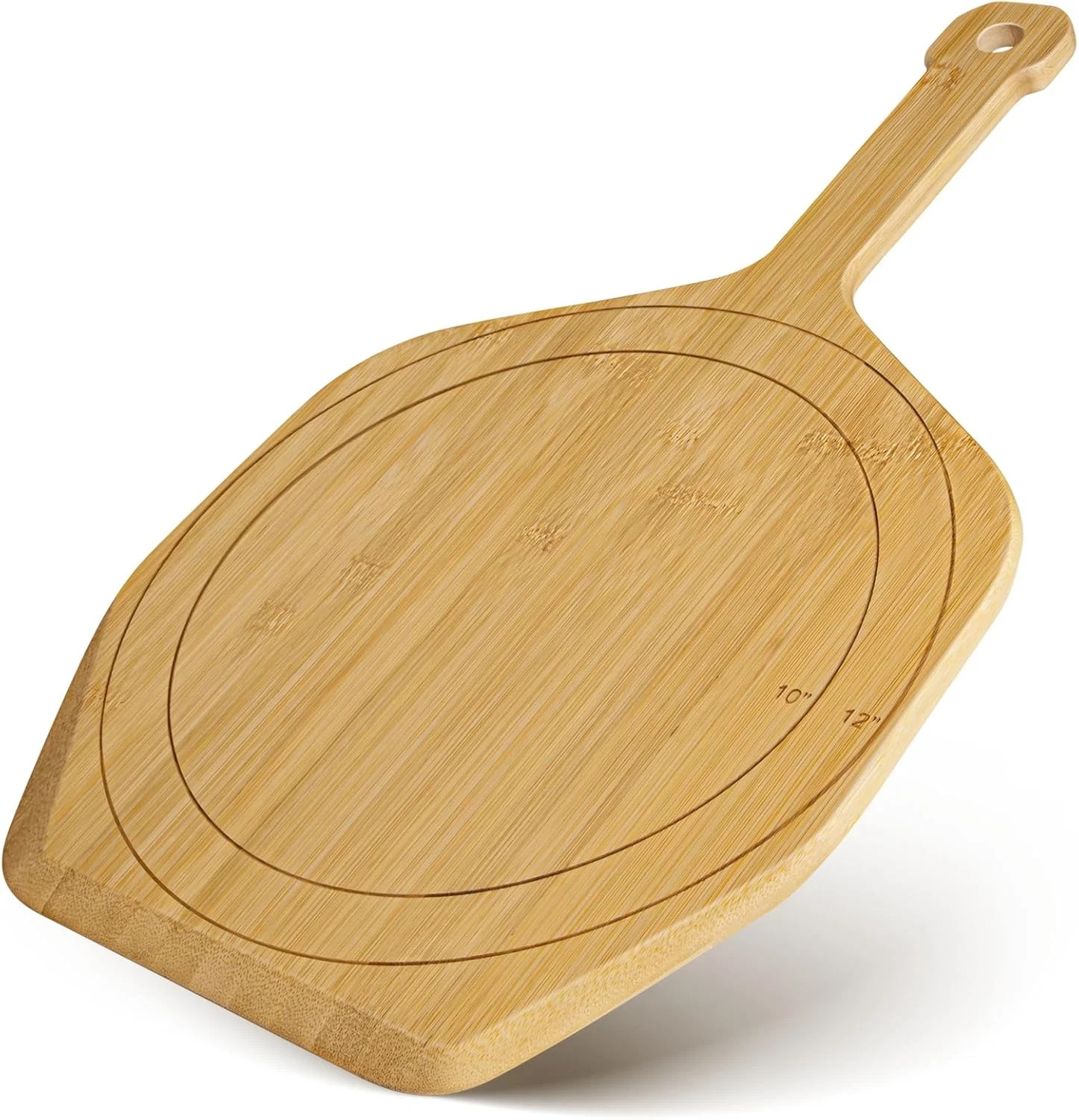 Pizza Peel,12in Natural Bamboo Wooden Pizza Paddle Spatula Pizza Peel Board Cutt