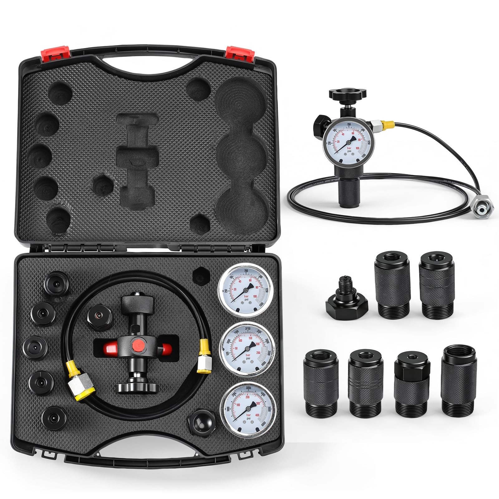 Hydraulic Accumulator Nitrogen Charging Kit with 3 Gauges 100–400 Bar 1500–60...