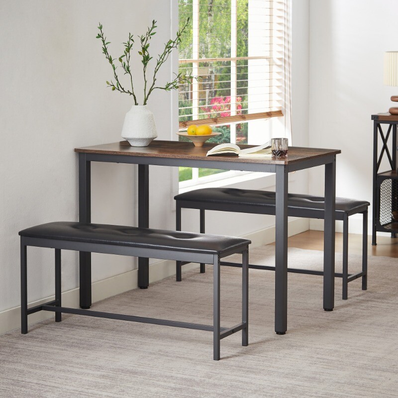 Dining Table Set Barstool Dining Table with 2 PU Upholstered Benches for Kitchen