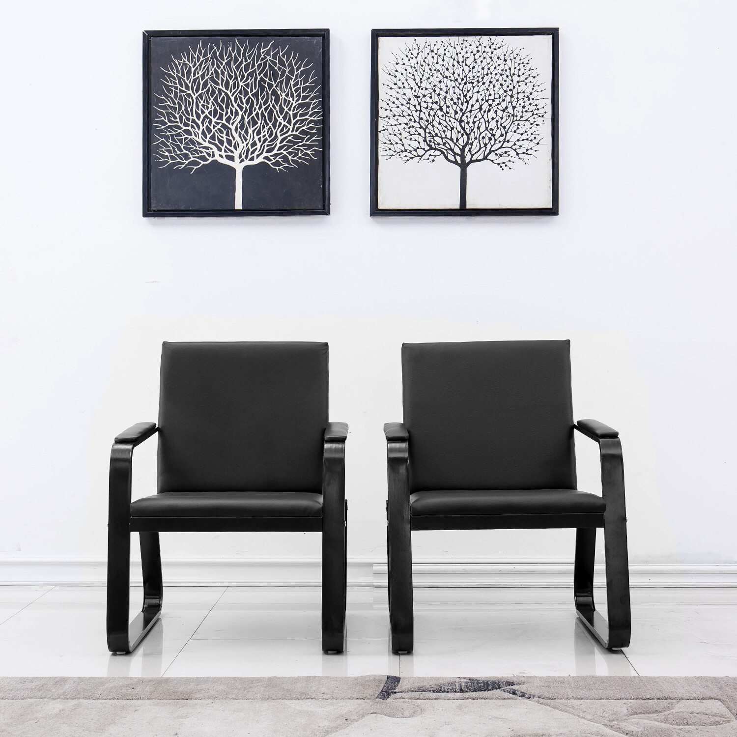 2 PCS Reception Room Chairs Office Guest Waiting Sofas w/ PVC Leather Foam Steel