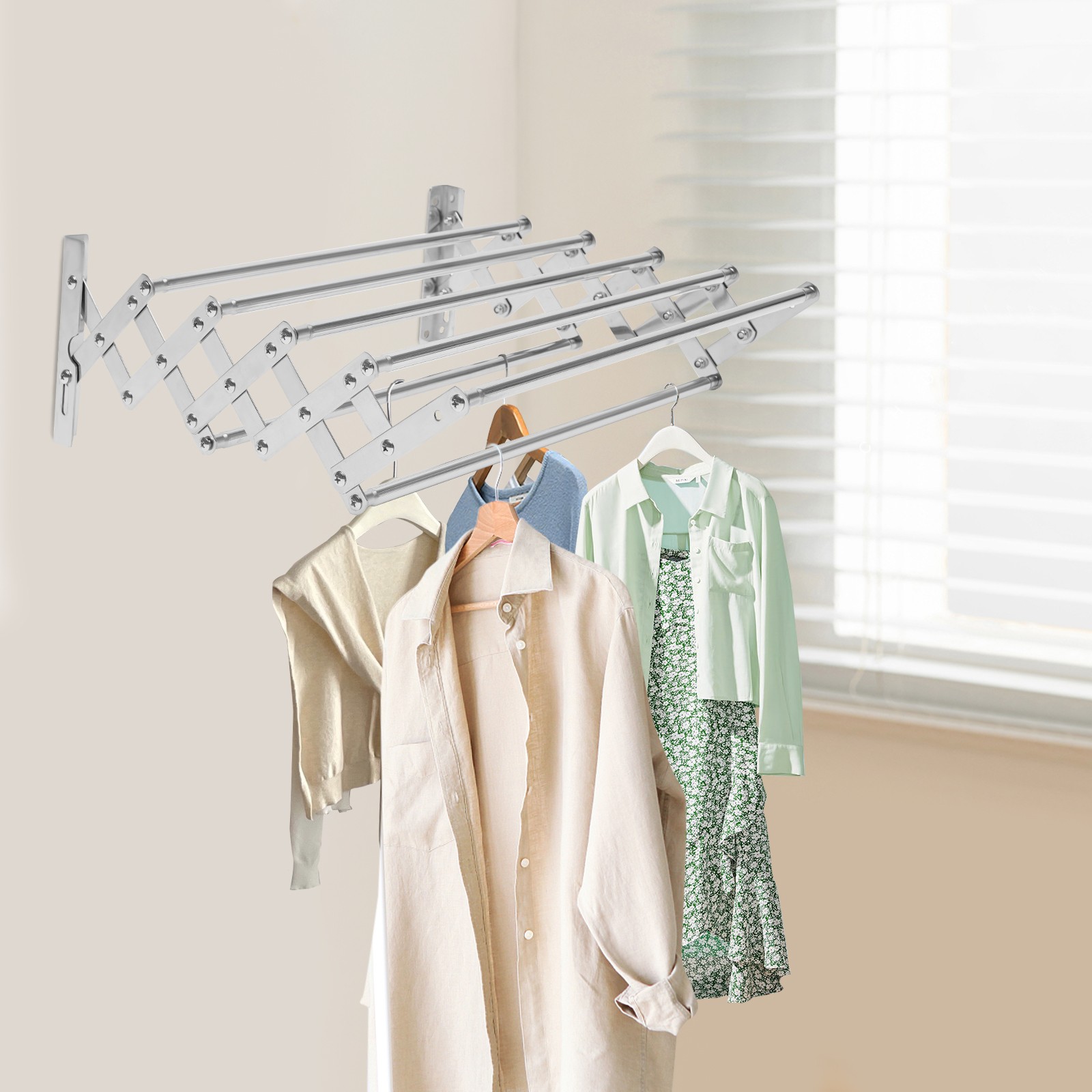 Wall Mounted Clothes Drying Rack Stainless Steel Retractable Laundry Drying Rack