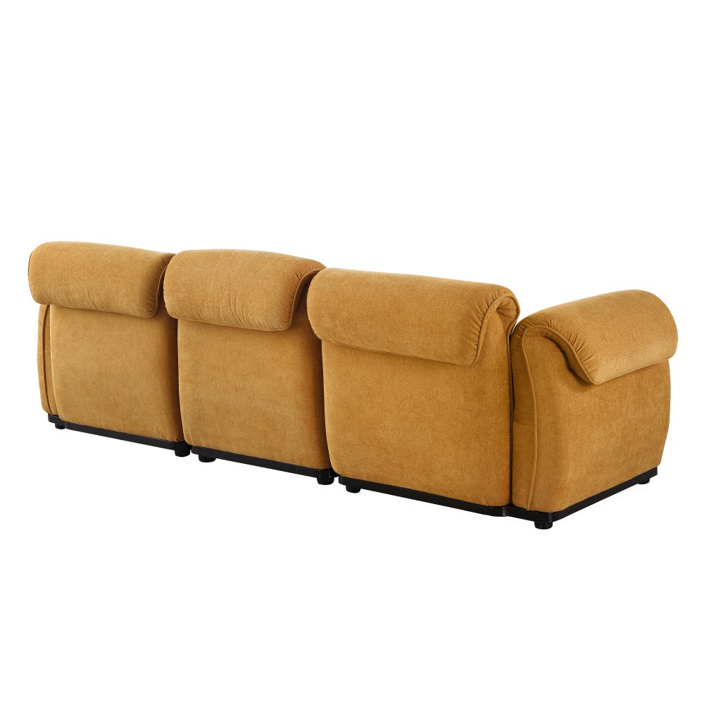 Modern Yellow Chenille 3 Seater Sofa w/ Square Arms - Free Shipping