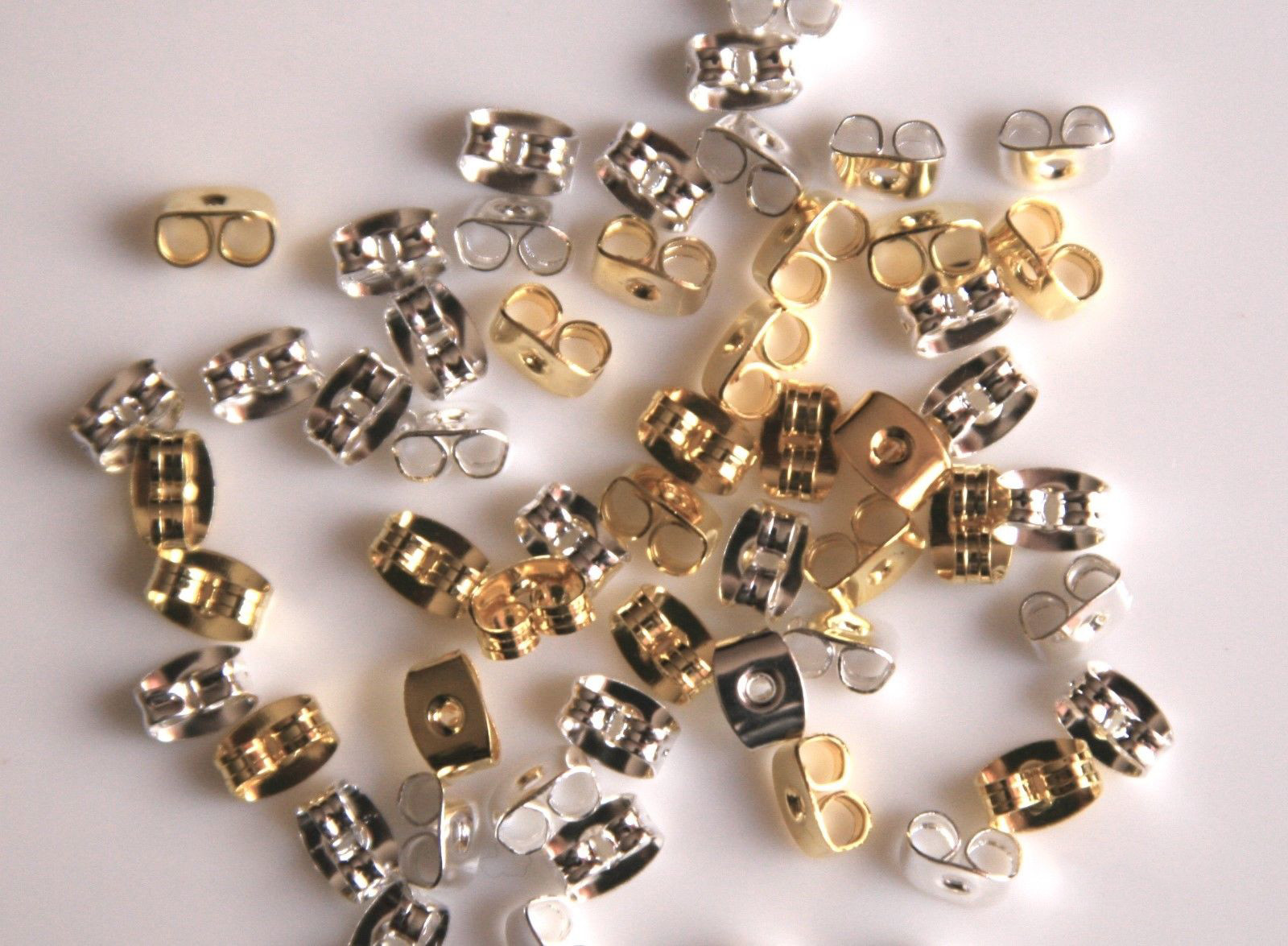 100 Pack Earring Back Butterfly Ear Nut Gold or Silver PLATED 5mmx3.5mm
