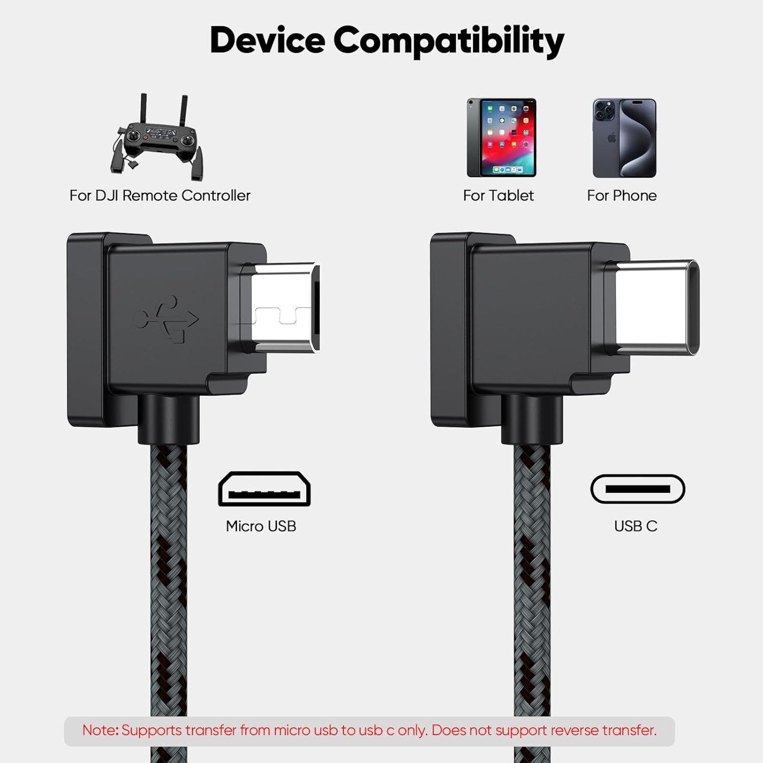 Micro USB to USB-C DJI Remote Controller Cable, Braided OTG Data Cord for Mavic