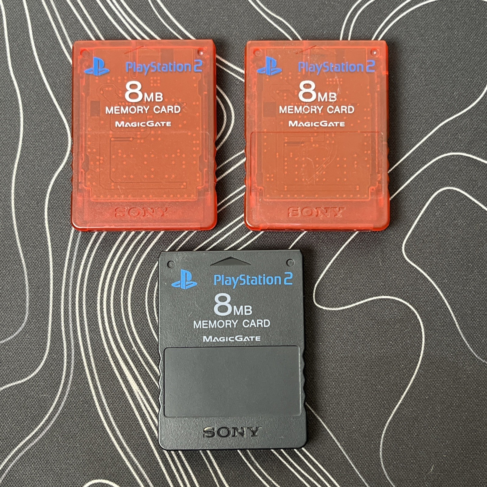 Lot of 3 Sony Playstation 2 PS2 Original OEM 8MB Memory Cards Authentic Tested