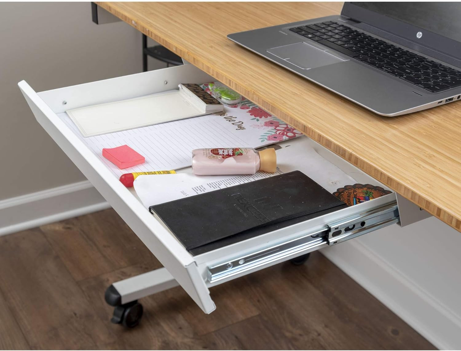 Under-Desk Sliding Drawer Organizer for Standing Desks - White