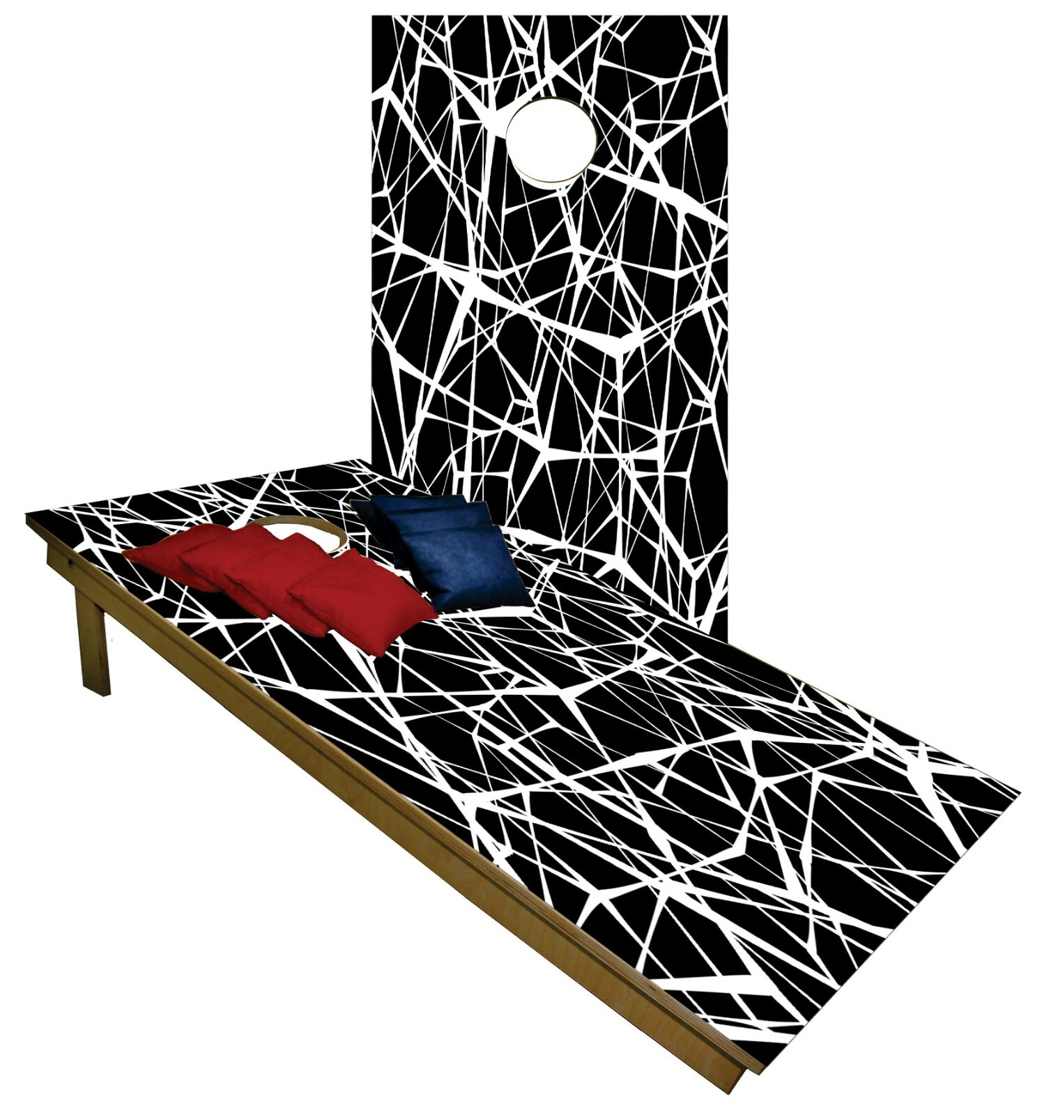 CORNHOLE BEANBAG TOSS GAME w Bags Game Board Black and White Pattern Set