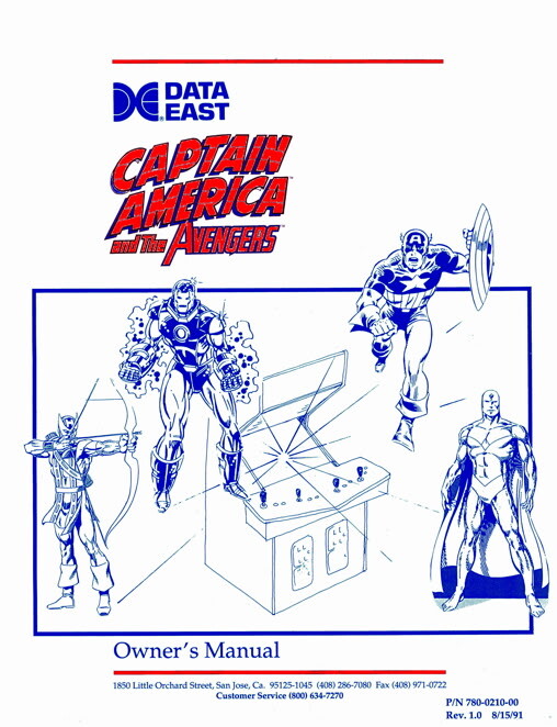 Captain America And The Avengers Video Game Operations/Service/Repair Manual XX