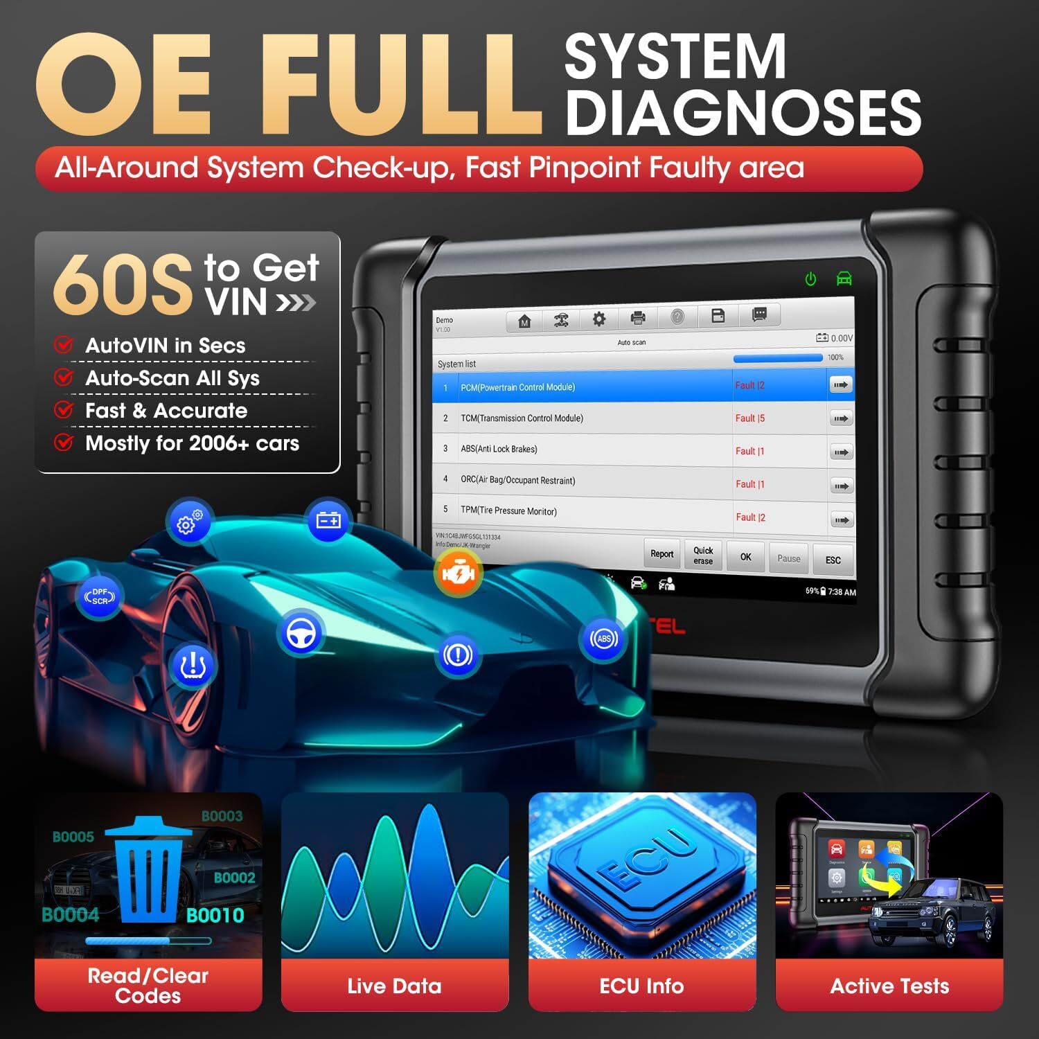 Autel MX808S PRO MaxiDAS DS708 Diagnostic Scanner OBD2 Code Reader Active Test