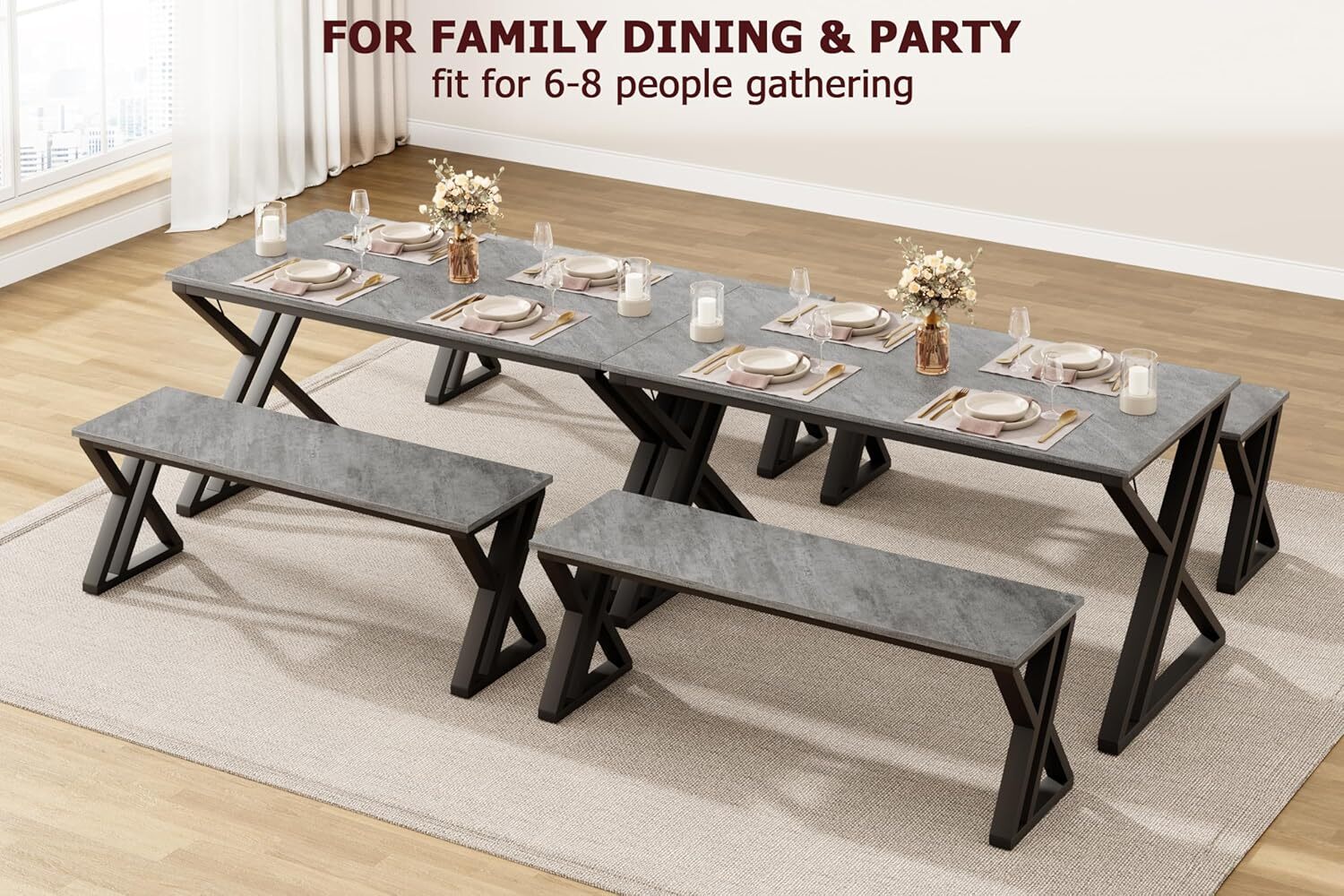 Kitchen Table with Benches, Dining Table Set for 4, Saving Space Table Set