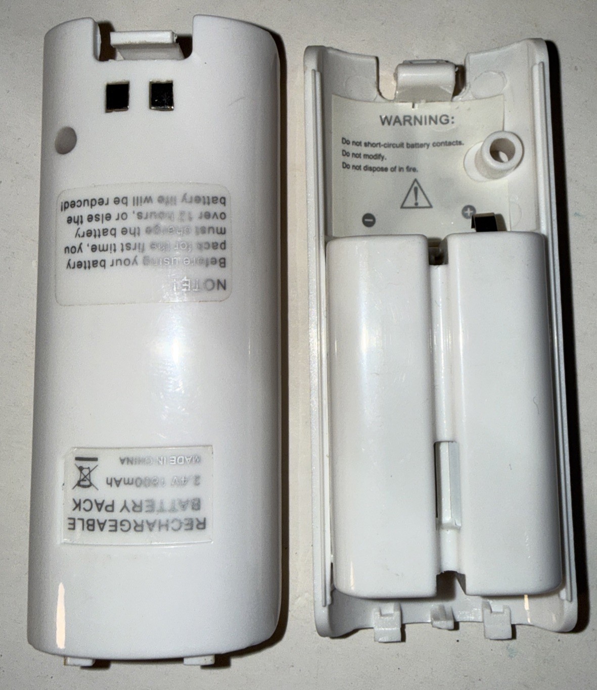 2 Pack Of White Rechargeable Batteries For Nintendo Wii Remote