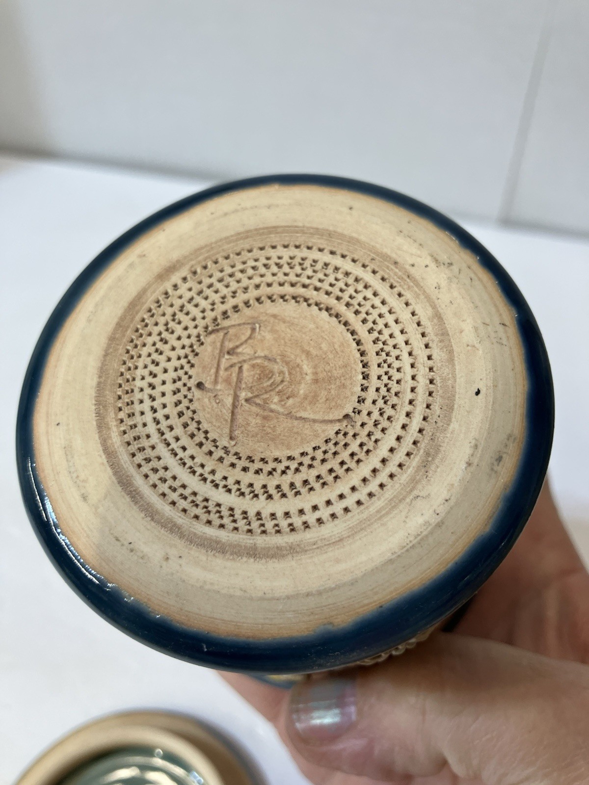 Glazed Pottery Trinket Box With Quilted Pattern