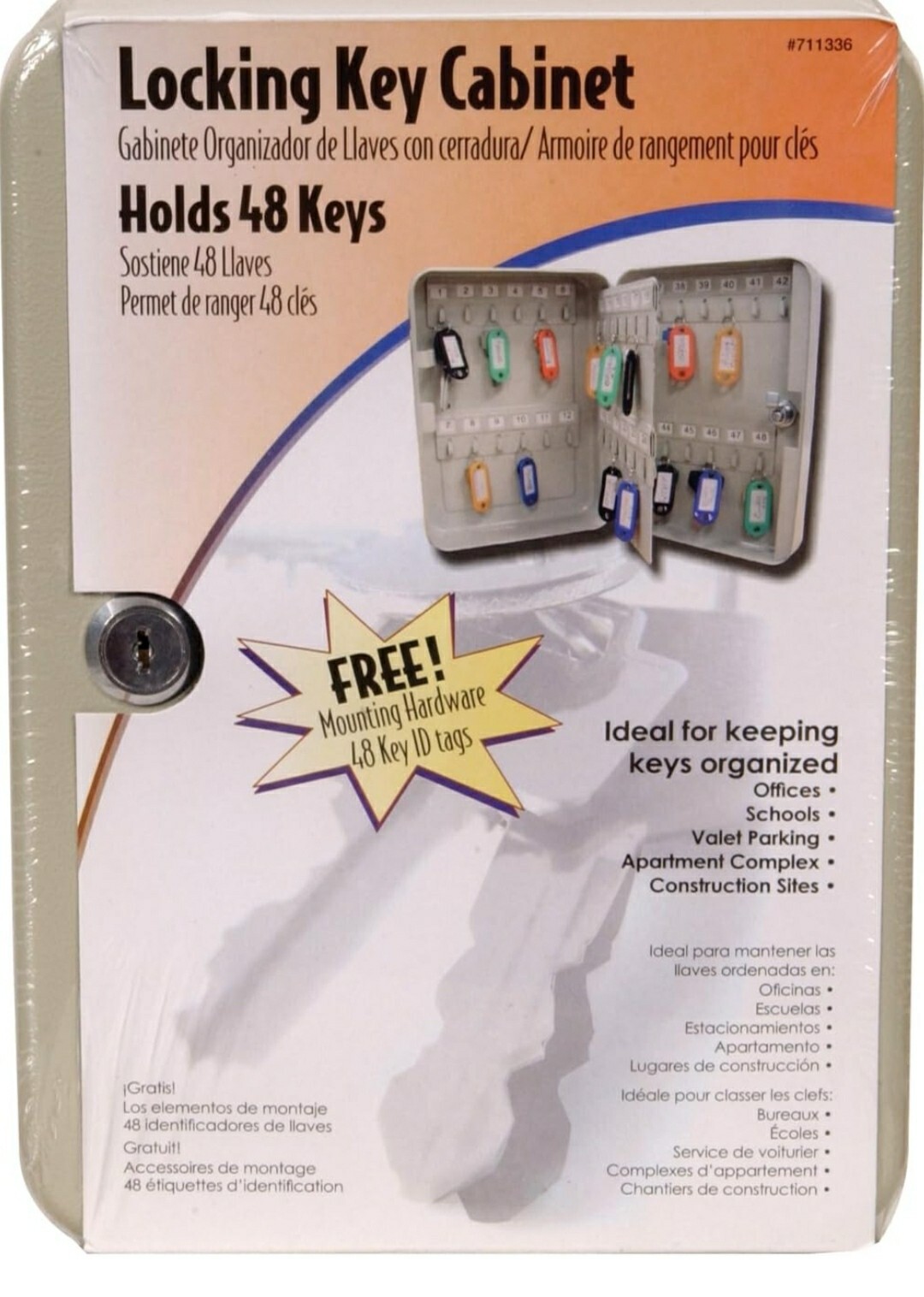 Metal Hillman Locking Key Cabinet # 711336 Holds 48 Keys, comes With 48 ID Tags