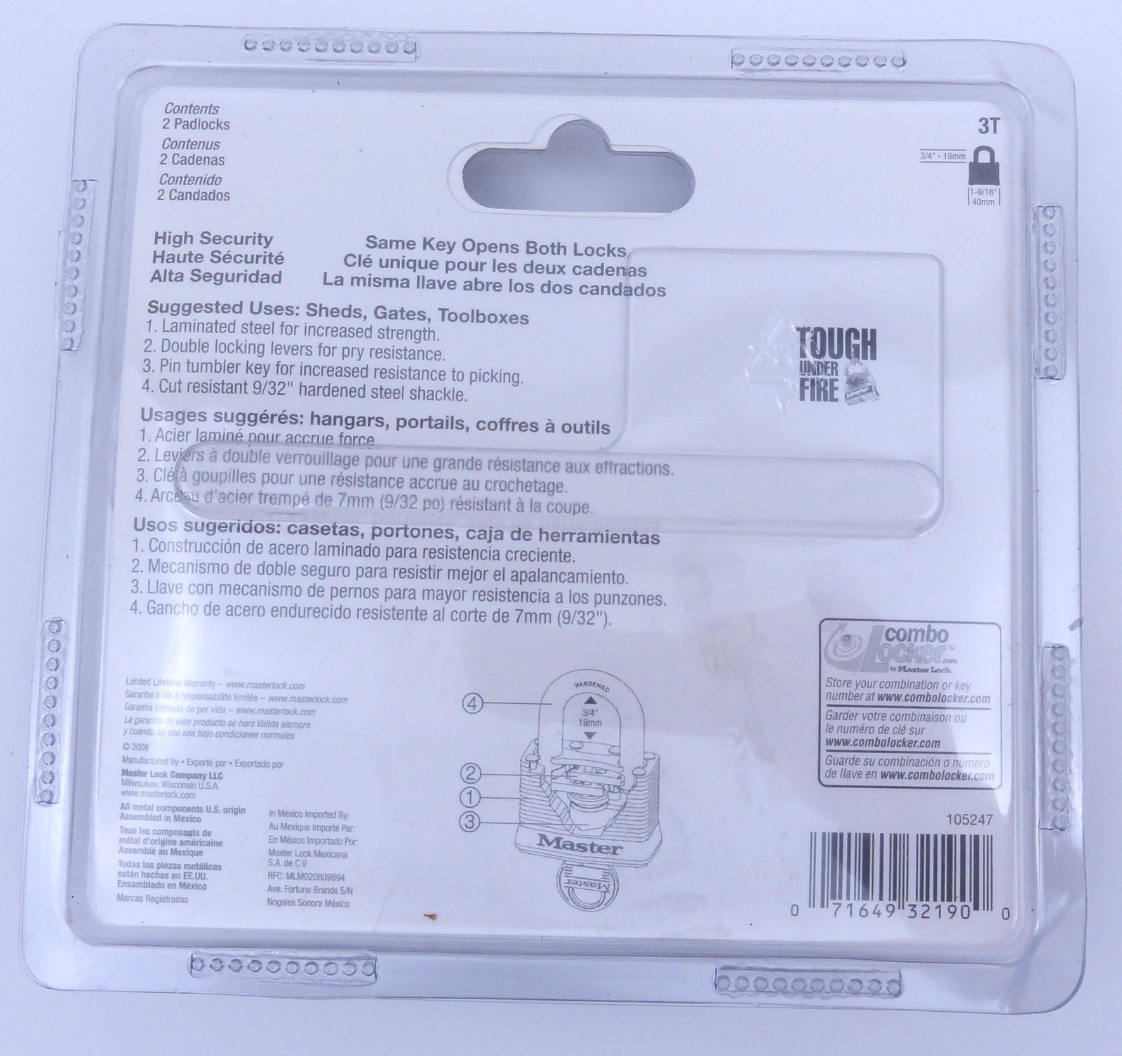 Master Lock Two Pack Padlock & Key Brand New Sealed Set 105247