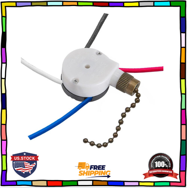 Ceiling Fan Switch Zing Ear Ze-208S E89885 with 4 Pre-Installed Wires 3 Speed 4