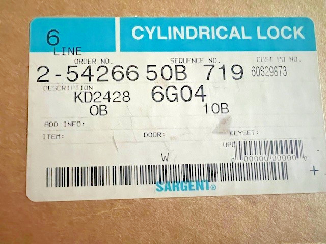 SARGENT 6G04 OB 10B STOREROOM FUNCTION LOCK LA KEYWAY